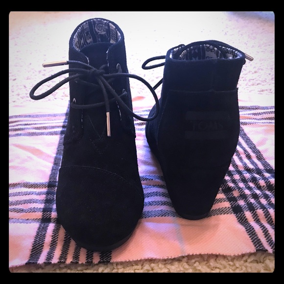 Toms Shoes - TOMS suede lace up wedge booties! Like new!
